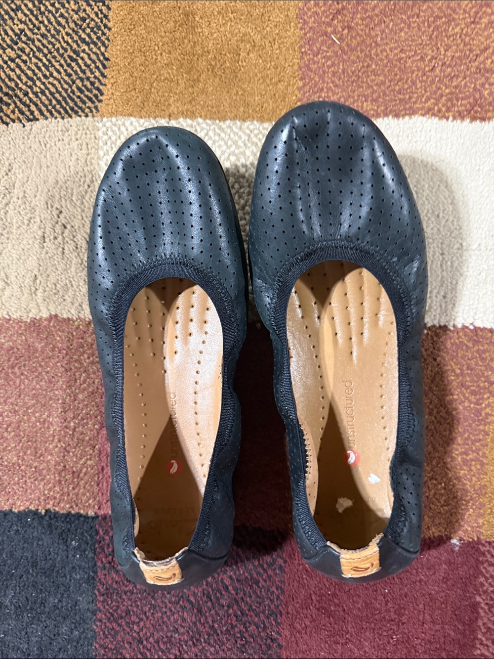 Clarks Black Perforated Leather Ballet Flats
